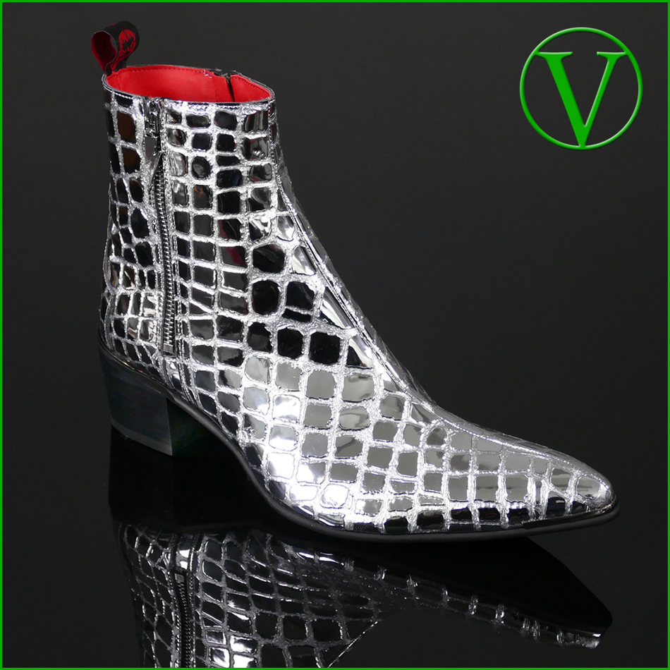 Sylvian J984 'Feline' - Mirror Crocodile Effect Vegan Leather Boot