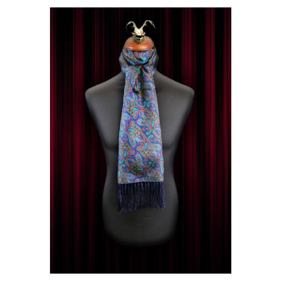 The Beatles - Navy Beetle print Silk - Wool backed scarf