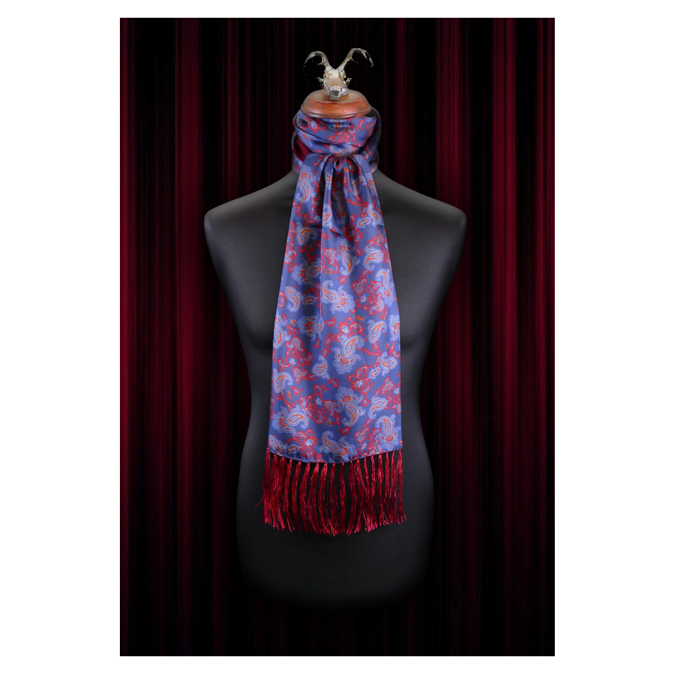 The Paisley - Navy with Red Paisley print Silk - Wool backed scarf